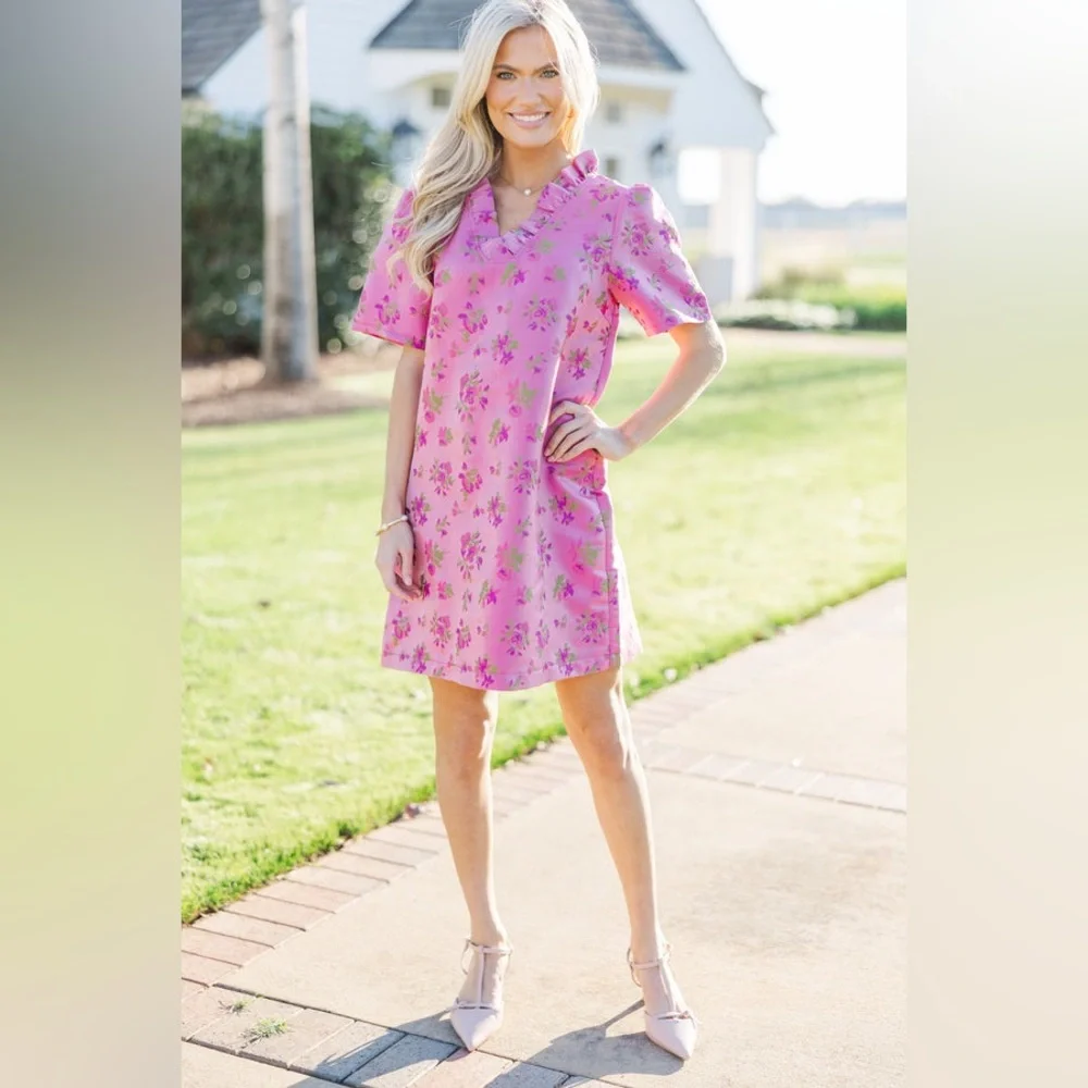 Voy Brocade Floral Pink Dress S/M - Picture 6 of 11